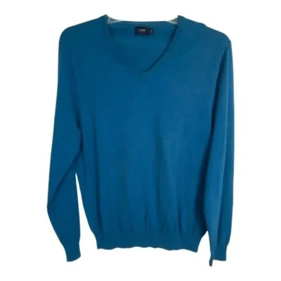 J Crew Mens Sweater Size Large Blue Merino Wool V Neck Long Sleeve Casual
