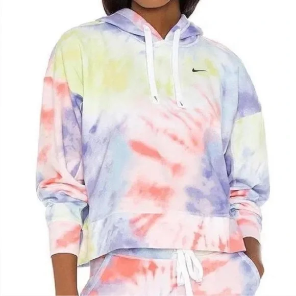 Nike Women’s Pastel Tie-Dye Hoodie Multicolor Boxy Cropped Large