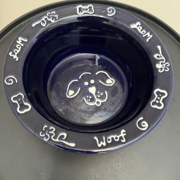 BOOTS & BARKLEY Pet Bowl BLUE W/WHITE Dog FACE 6 3/8