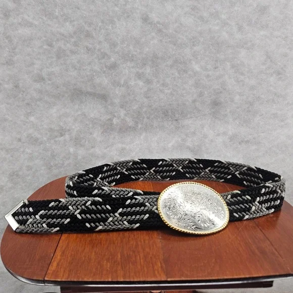 Nocona Buckles Western‎ Cowboy Belt Oval Engraved Braided Black Gray White 38