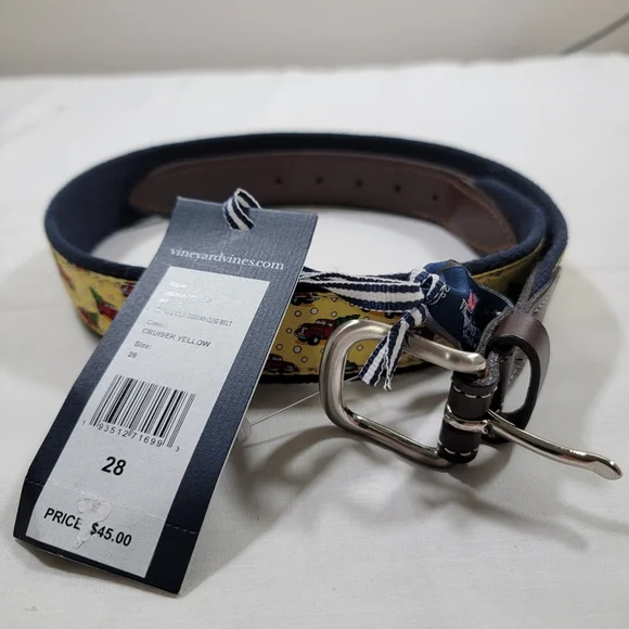 NWT Vineyard Vines Boy's Xmas Truck and Tree Canvas Club Belt Yellow 28