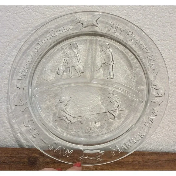 Vintage Indiana Depression Glass Mother Goose Plate Margery Daw My Pretty Maid