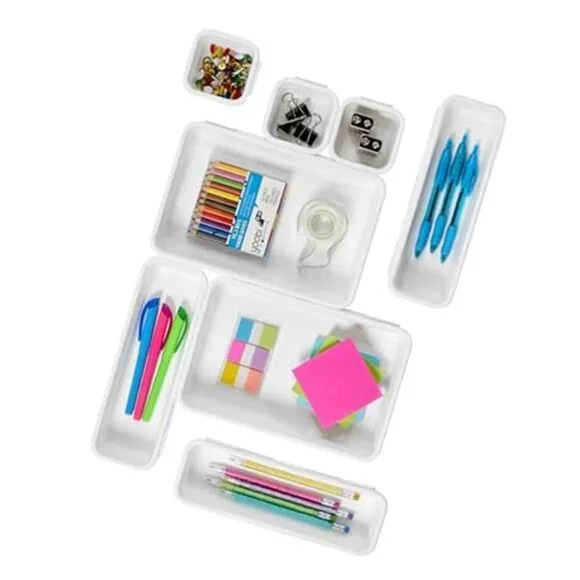 8 Piece Drawer Organizer Interlocking Storage Bins Modular Desktop Kitchen Offic