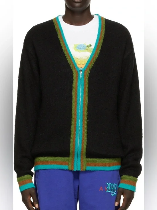 Awake NY Black Mohair Striped Cardigan Size M