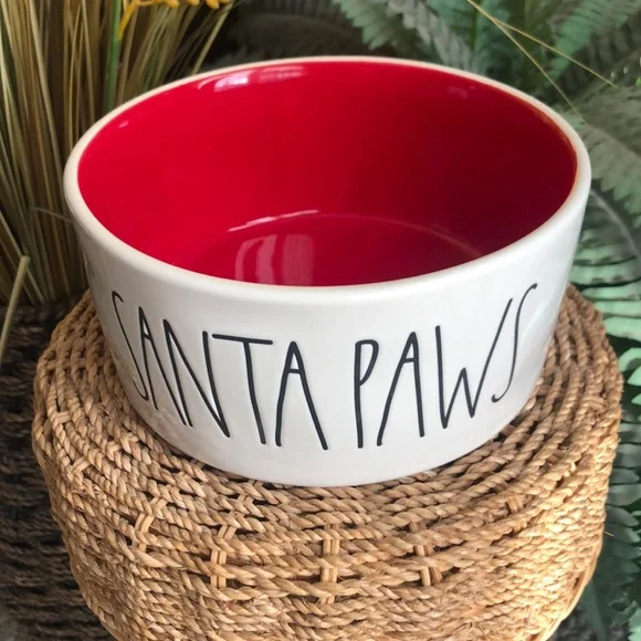 NEW Rae Dunn SANTA PAWS pet bowl dish
