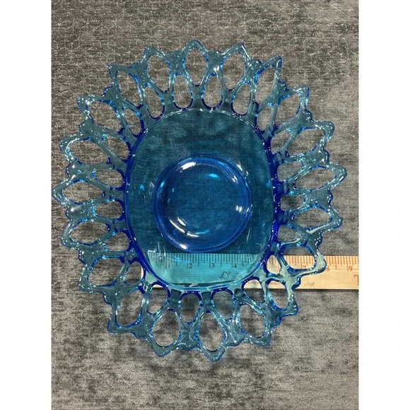 Vintage Westmoreland Doric‎ Lace Banana Bowl, Blue Art Glass, Centerpiece