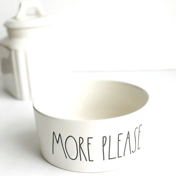 RAE DUNN More Please White Ceramic Pet Bowl 6”