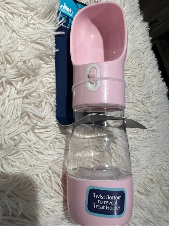 Portable Pink Travel Water Bottle with Treat Holder -pets