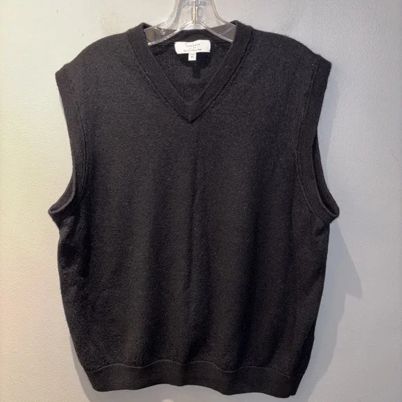 Turnbury Mens Sweater Vest Extra Fine Merino Wool‎ Size XL Black V Neck Office