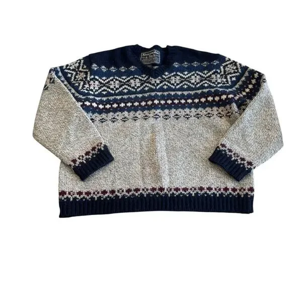 VINTAGE Abercrombie & fitch mens Fair Isle wool Norwegian sweater Size Large
