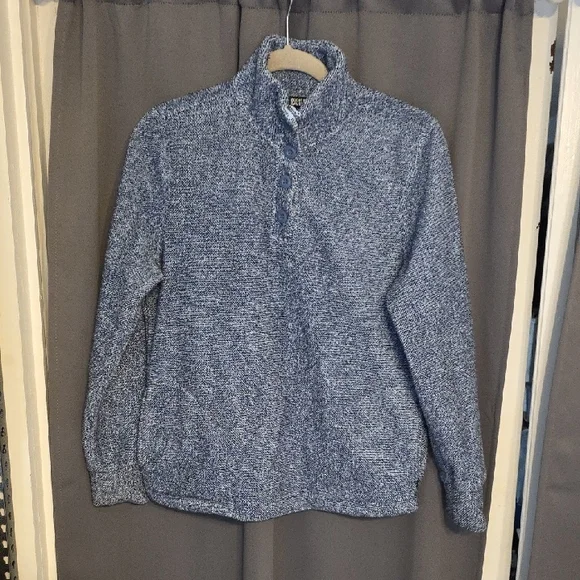 Eddie Bauer Women's Blue Mock Neck Sweater Sweatshirt Buttons Pockets Cozy Sz XS