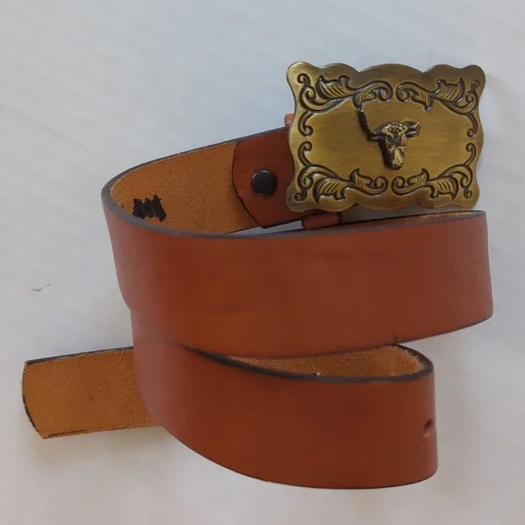 Vintage Chaucer Harness Leather Belt w/Western Buckle 26 Brown FLAW