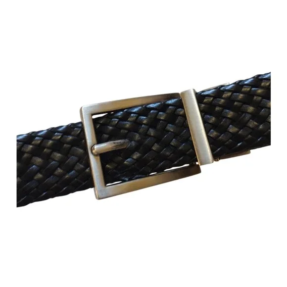 Unbranded Braided Belt Boy Small 22-24 Black Silver Buckle Bonded Leather Casual