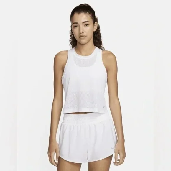 NWT Nike One Classic Breathable Mesh White Dri-FIT Tank Top