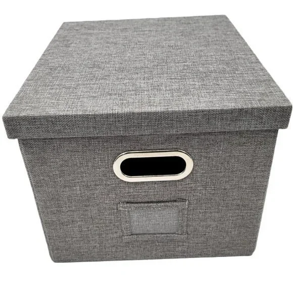 Collapsible File Storage Box w Lid Linen‎ Filing Storage Organizer with Rail New
