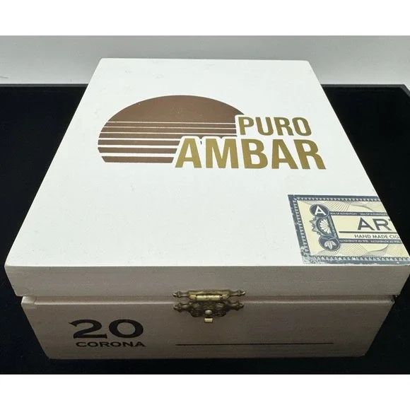 Puro Ambar Wooden Cigar Box Empty Dominican Republic Hinged Display Storage