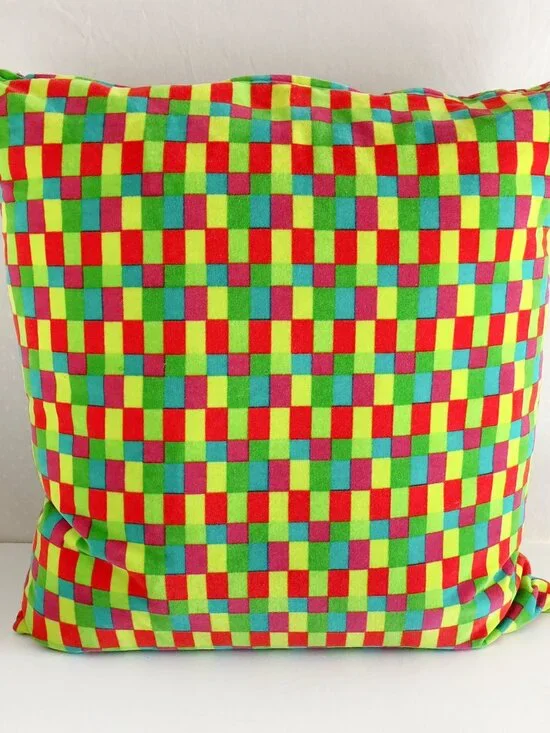 IKEA Bright Multicolor Check Plaid Large Feather Throw Pillow