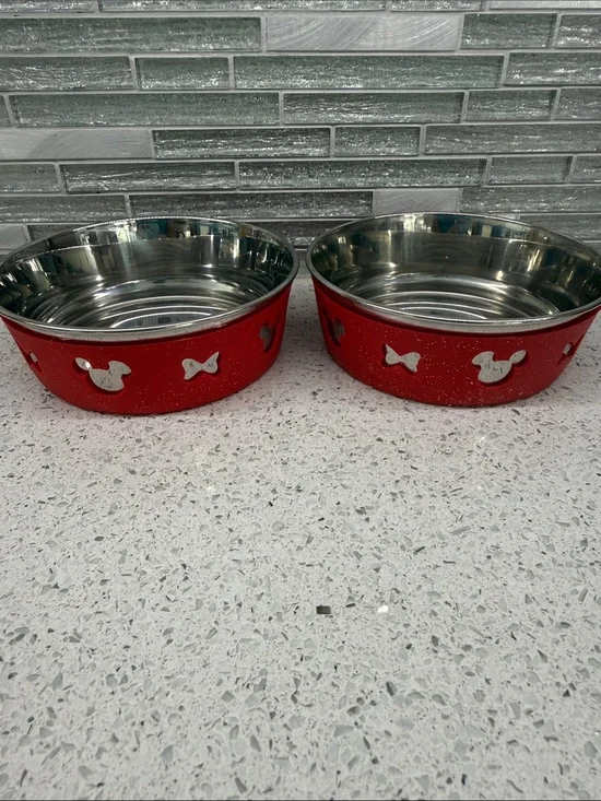 Disney Red Stainless Steel Pet Bowls with Mickey & Bow Cutouts - 2-Pack