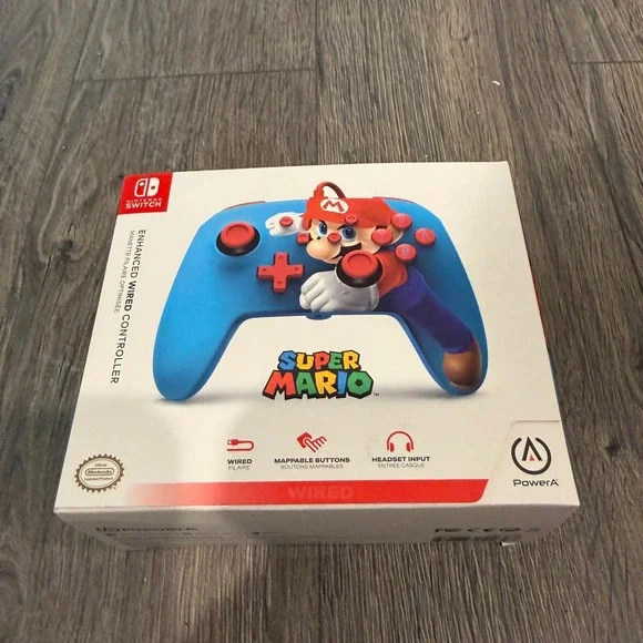 PowerA Enhanced Wired Controller Nintendo Switch OS Blue New Mario Punch Edition