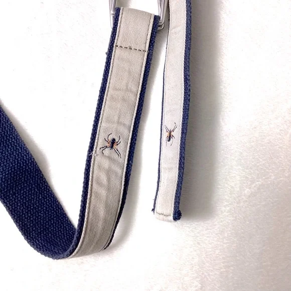 Lands End Boys Icon Belt Khaki Spider Bug‎ Blue Beige Medium Woven Canvas Youth