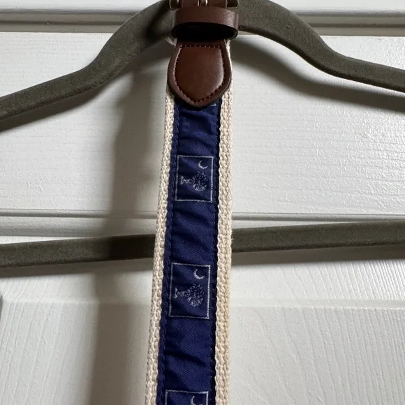 Boys SC Palmetto and Crescent Moon Blue and Cream Textured Canvas Belt