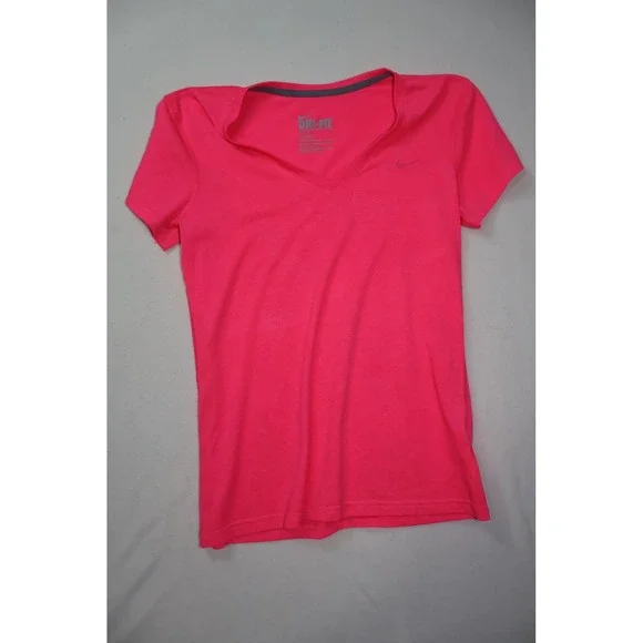 Nike Dri-FIT Womens V-Neck Short‎ Sleeve Training T-Shirt Neon Pink Small