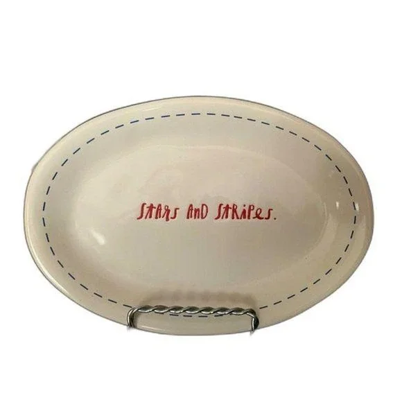 Rae Dunn Stars & Stripes Oval Plate‎ July 4th Plate