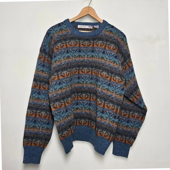 Northern‎ Isles 100% Shetland Wool Sweater Indigo Heather Grandpa Sweater Size L
