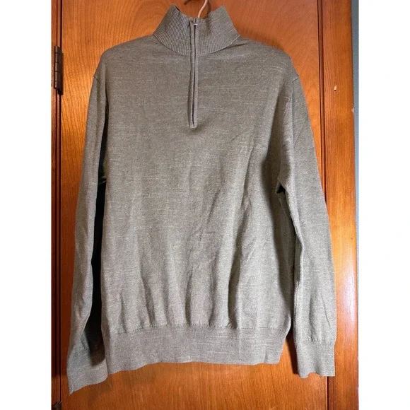 J‎ Crew Sweater Mens M Green Gray 1/4 Zip Lightweight Pullover Cotton