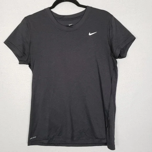 Nike Dri-Fit Tee Shirt Solid Black Casual Basic Swoosh Logo Workout Gym Size L