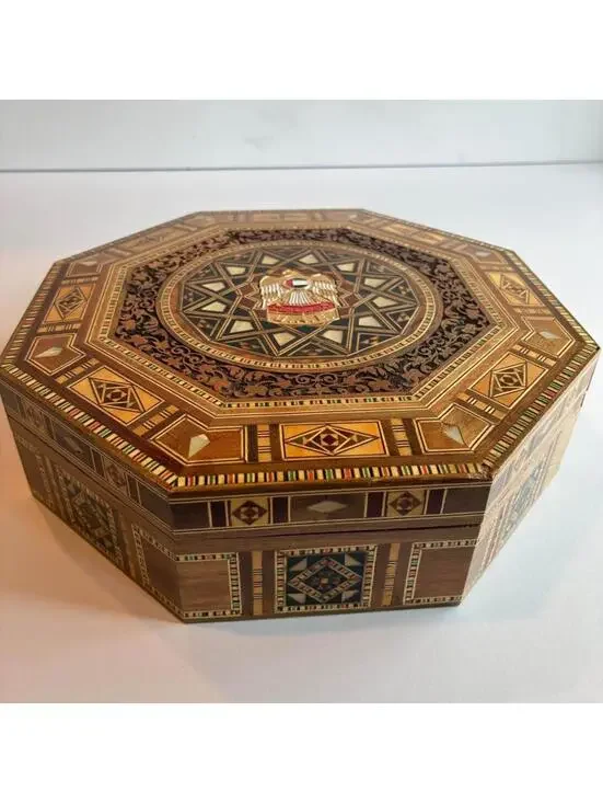 Large UAE Sadeli Marquetry Jewelry Box, Middle Eastern Mosaic Wood Inlay Box