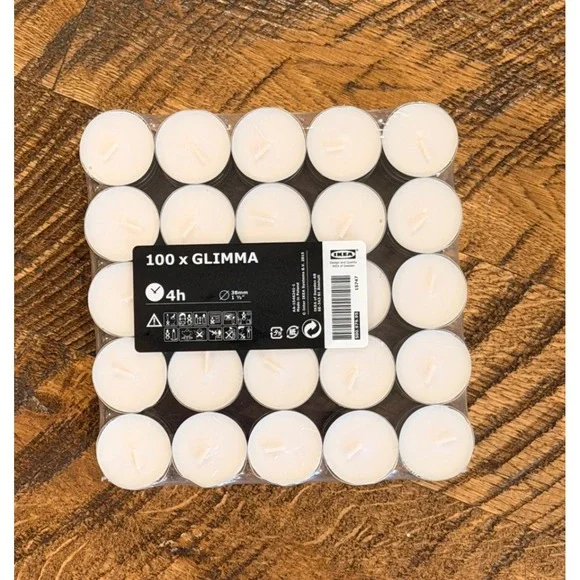 100 pack IKEA GLIMMA Tea Lights Unscented White Candles