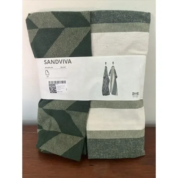 IKEA Sandviva New 2 Natural Cotton Jute Stripe Chevron Kitchen Tea Dish Towels