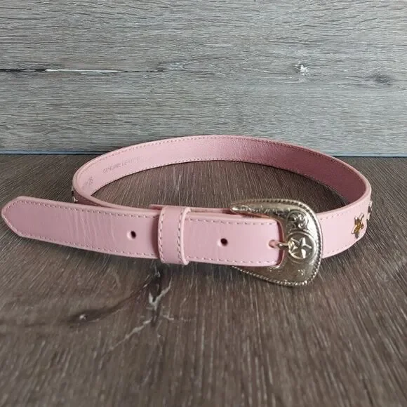 Nocona Girls Pink Leather Western Belt with Multicolored Star Studs 26