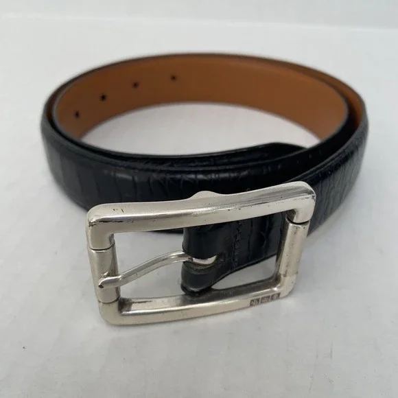Lauren Ralph Lauren Black Italian Leather Croc Embossed Belt Youth Size L