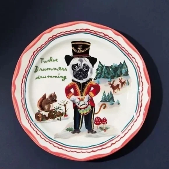 NWT Anthropologie Nathalie Lete 12 Days Christmas Drummers Dessert Plate