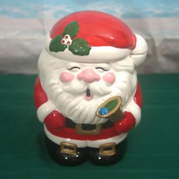 Vintage Ceramic Santa Claus Cookie Jar with Music Plays Jingle Bells