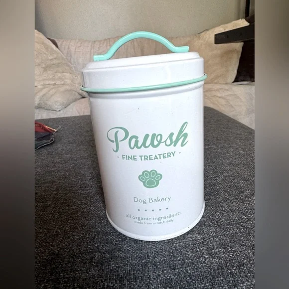 Pawsh Treatery White and Green Dog Treat Tin