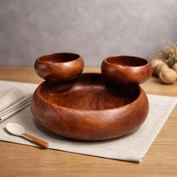 Vintage Good Wood Large Teak Wood Salad Bowl Plus 2 Small Bowls Made In Thailand