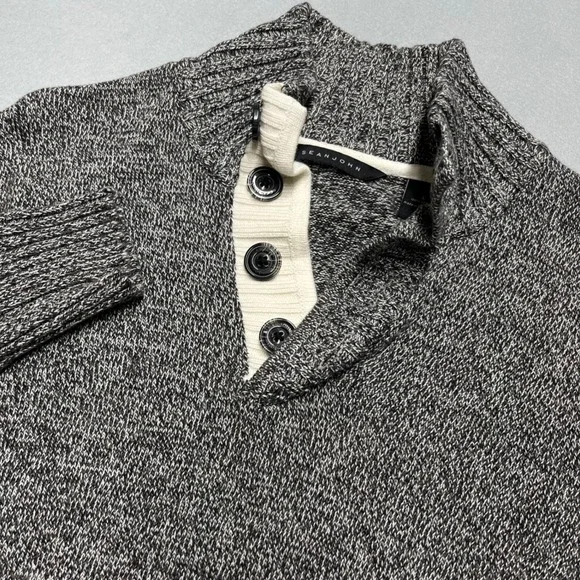 New Sean John‎ Knit rugby Mock Neck Large Button Up Sweater Fleck Gray Cotton