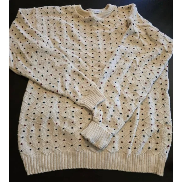 Men's Vintage 90s Royal Knight Oversized Crewneck Sweater XLT Beige Multicolor