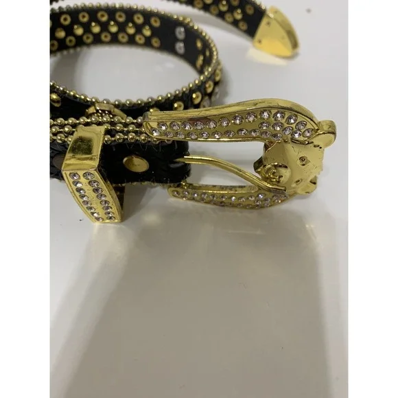 ELITE PREMIUM DESIGNER BEAR BUCKLE BLACK $ RHINESTONE LEATHER KIDS BELT M (BB52)