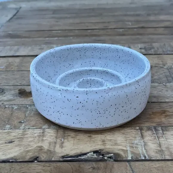 Swanky Ceramics Slow Feed Dog Bowl 5 inches Swirl Bottom White Speckle Finish