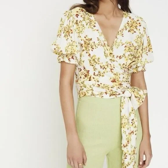 FAITHFULL THE BRAND Mali Wrap‎ Top in Off White Goldie Floral