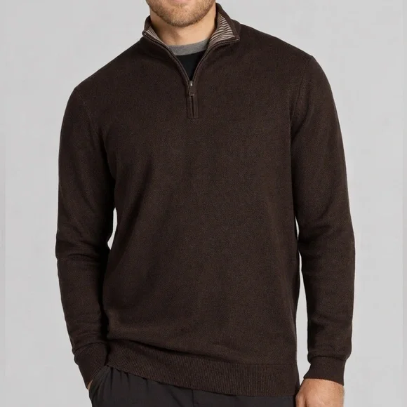 Jos. A. Bank Dark Brown Italian Quarter Zip-Up Sweater