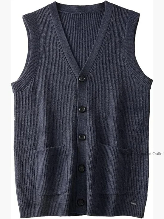 Merino Wool Blend Button-Front Sweater Vest for Men