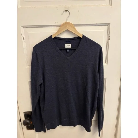 John W Nordstrom JWN Men's Navy V-Neck Sweater 100% Italian Merino Wool Size M