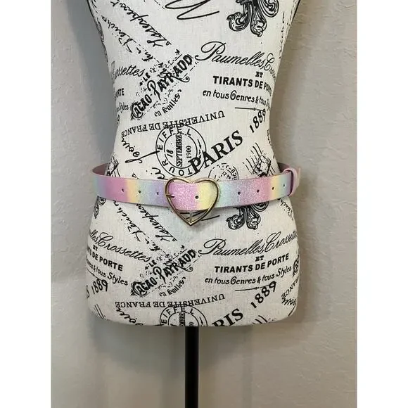 Girls Pastel Rainbow Heart Buckle Glittery Belt Glitter Kids Colorful Fun