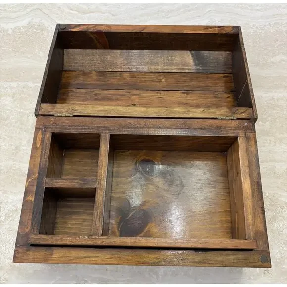 Vintage Rustic Wooden Keepsake Chest Box Storage Hinged Lid Solid Wood 12