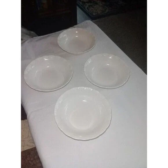 Milk Glass Embossed Scalloped Rim Small Bowls Set Of 4 White Spanish Lace Detail
